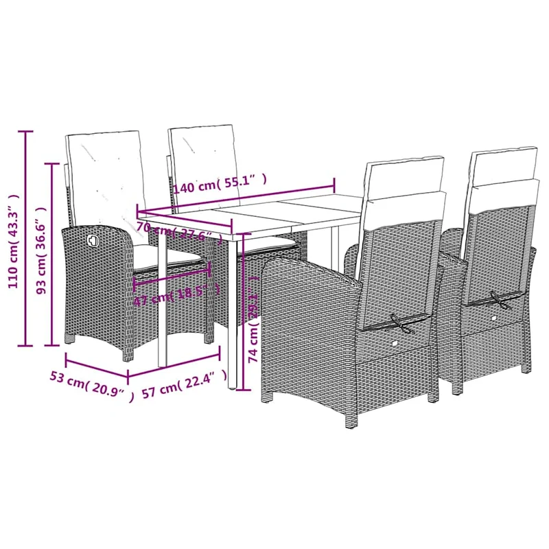 5 Piece Garden Dining Set with Cushions Grey Poly Rattan