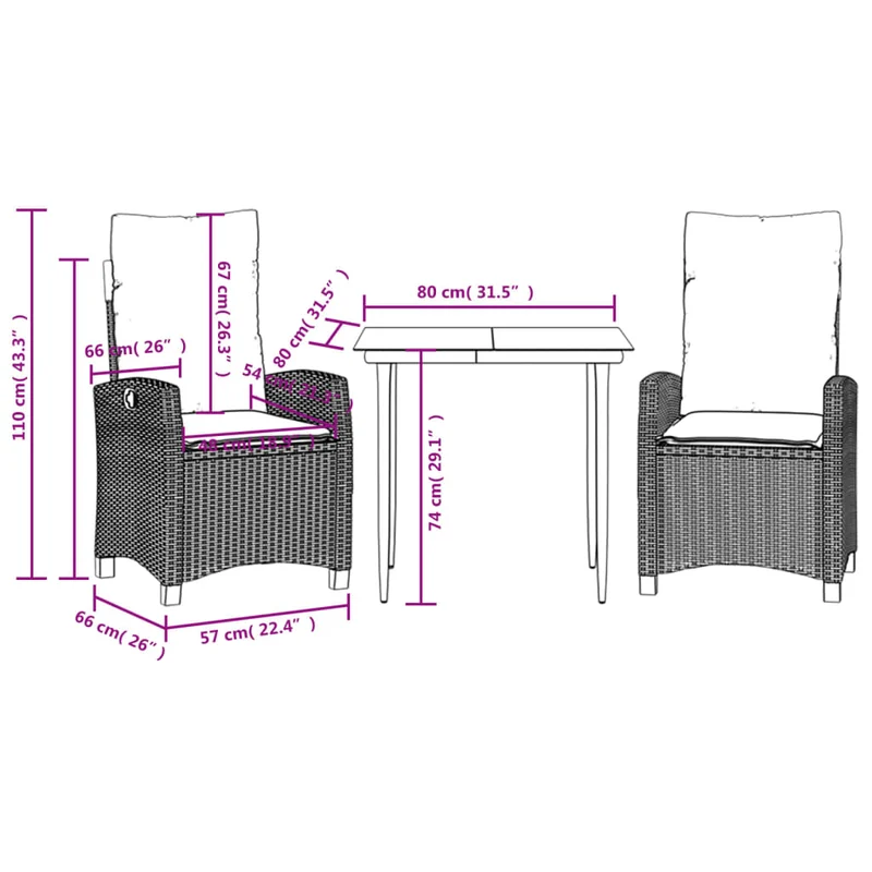 3 Piece Garden Dining Set with Cushions Grey Poly Rattan