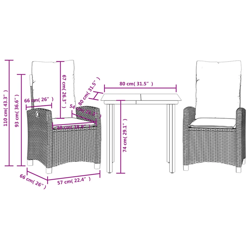 3 Piece Garden Dining Set with Cushions Grey Poly Rattan