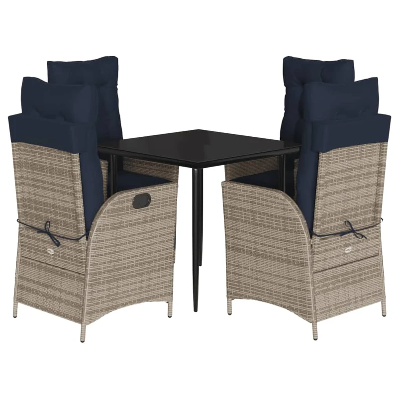 5 Piece Garden Dining Set with Cushions Grey Poly Rattan