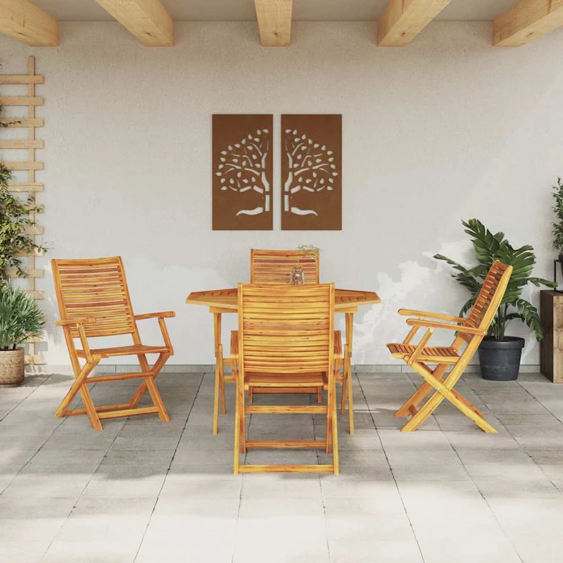 Garden Dining Set 5 pcs Brown Solid Acacia Wood