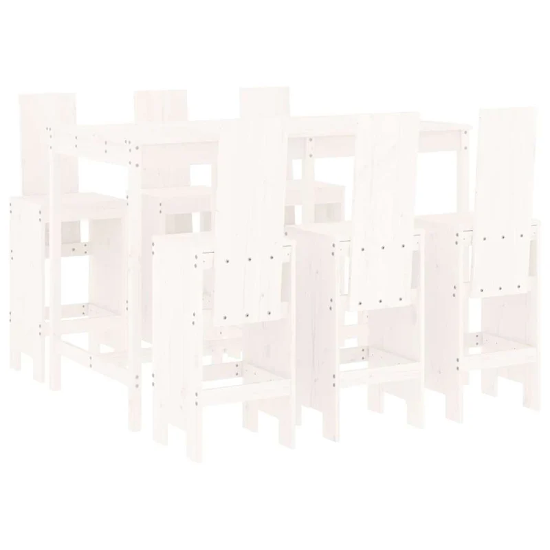 7 Piece Garden Bar Set White Solid Wood Pine