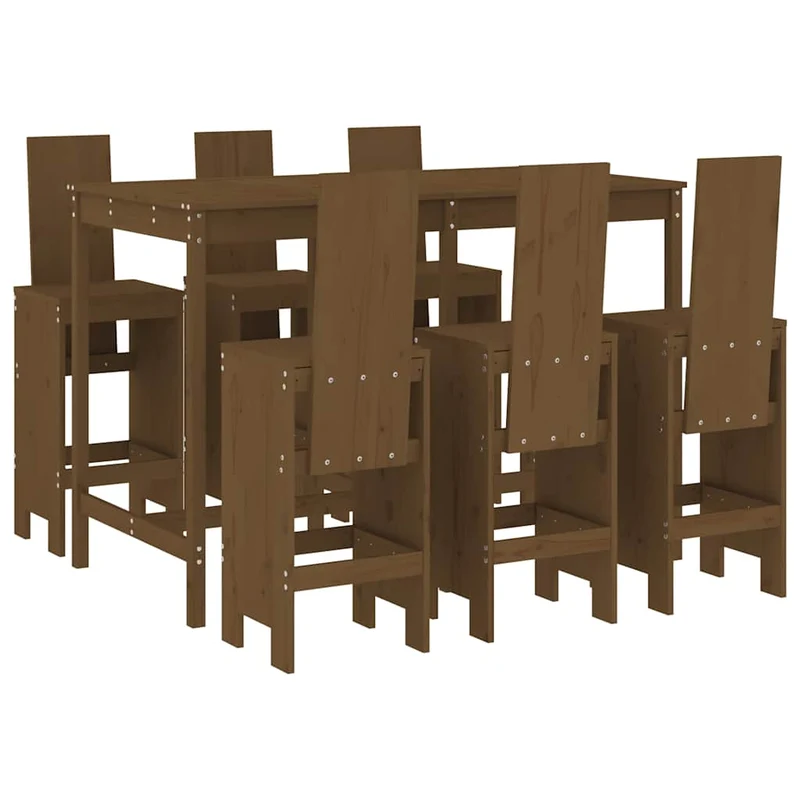 7 Piece Garden Bar Set Honey Brown Solid Wood Pine