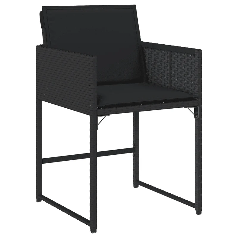 11 Piece Garden Dining Set with Cushions Black Poly Rattan