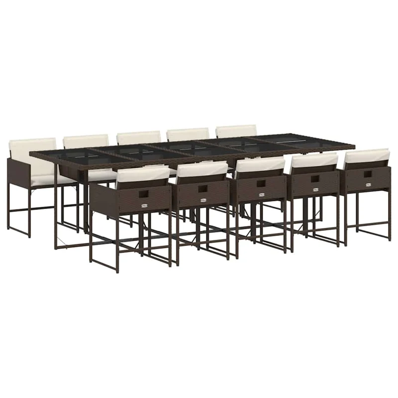 11 Piece Garden Dining Set with Cushions Brown Poly Rattan