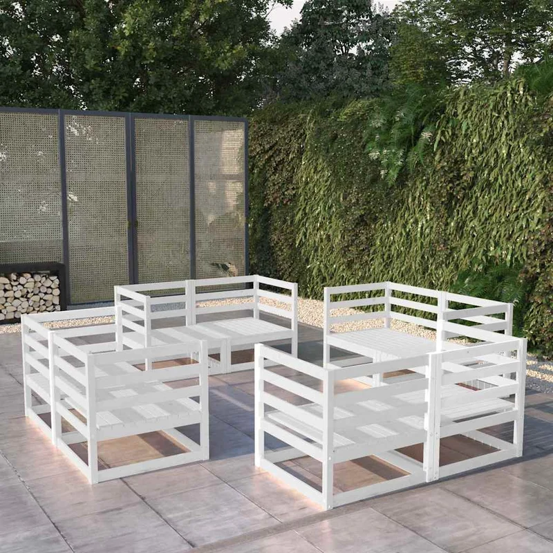 8 Piece Garden Lounge Set White Solid Wood Pine