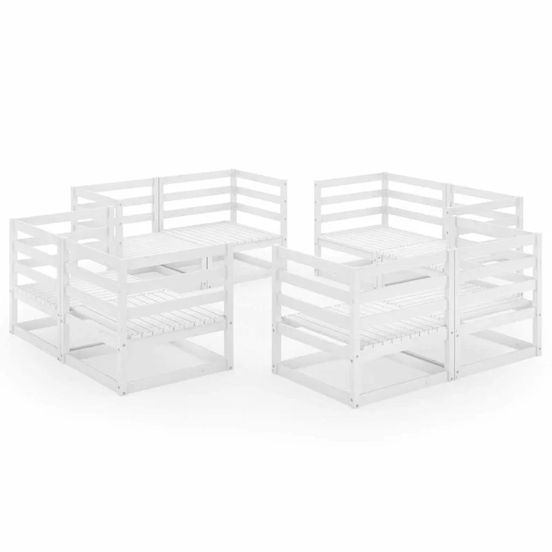 8 Piece Garden Lounge Set White Solid Wood Pine