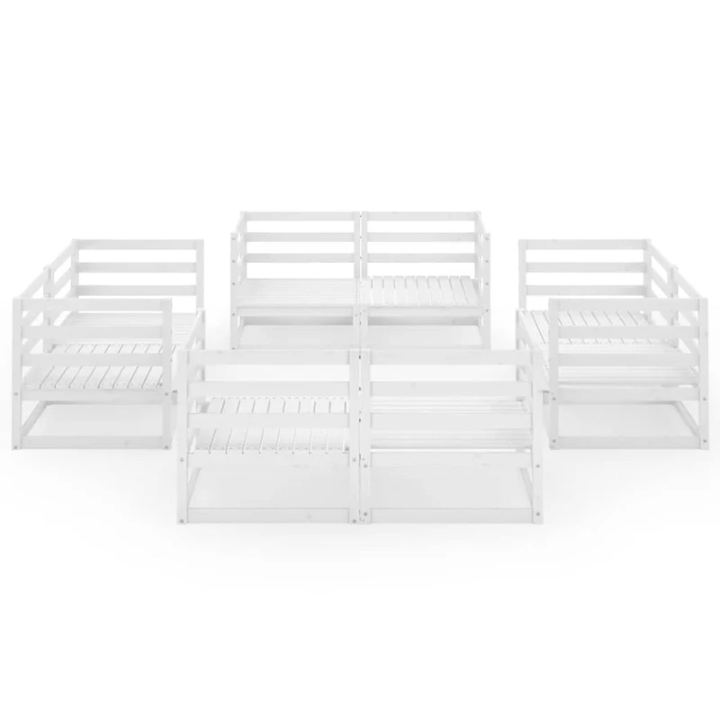 8 Piece Garden Lounge Set White Solid Wood Pine