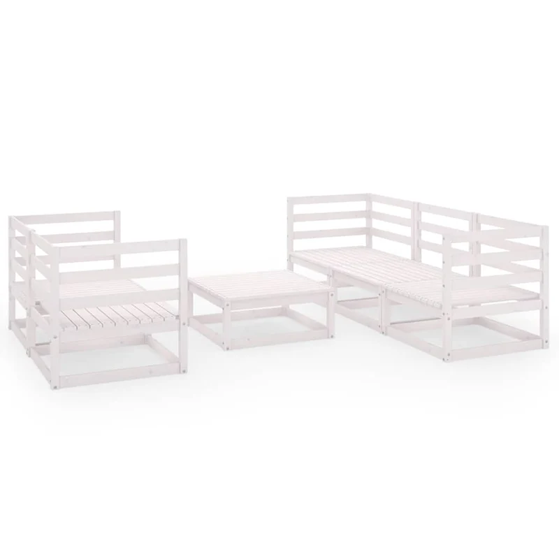 6 Piece Garden Lounge Set White Solid Wood Pine