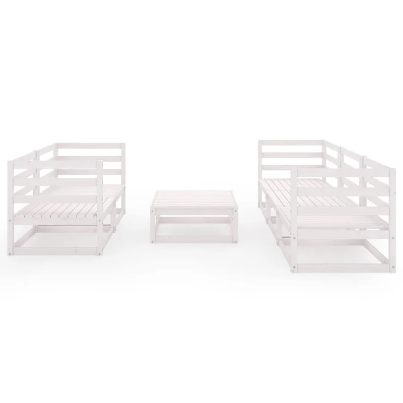 6 Piece Garden Lounge Set White Solid Wood Pine