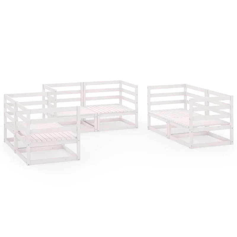 6 Piece Garden Lounge Set White Solid Wood Pine