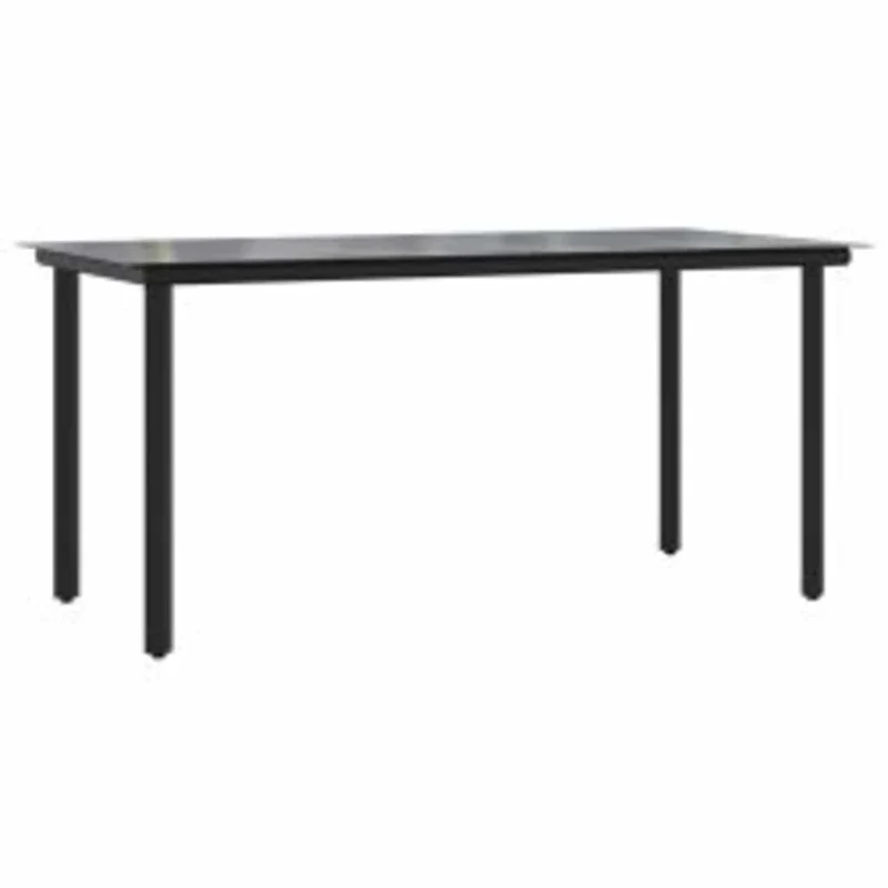 7 Piece Garden Dining Set Black Poly Rattan Glass