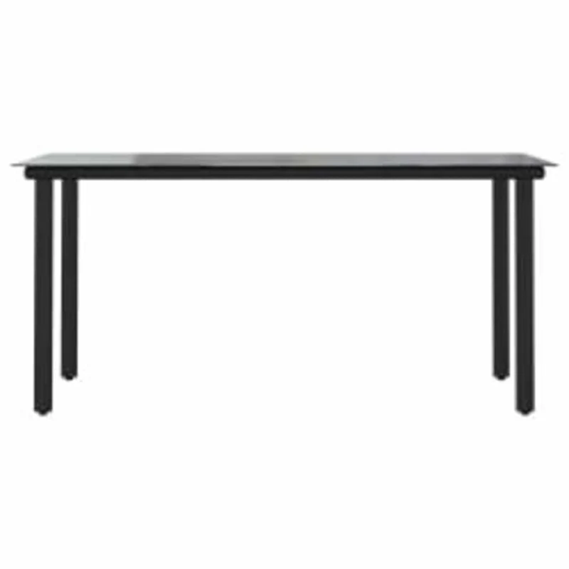 7 Piece Garden Dining Set Black Poly Rattan Glass