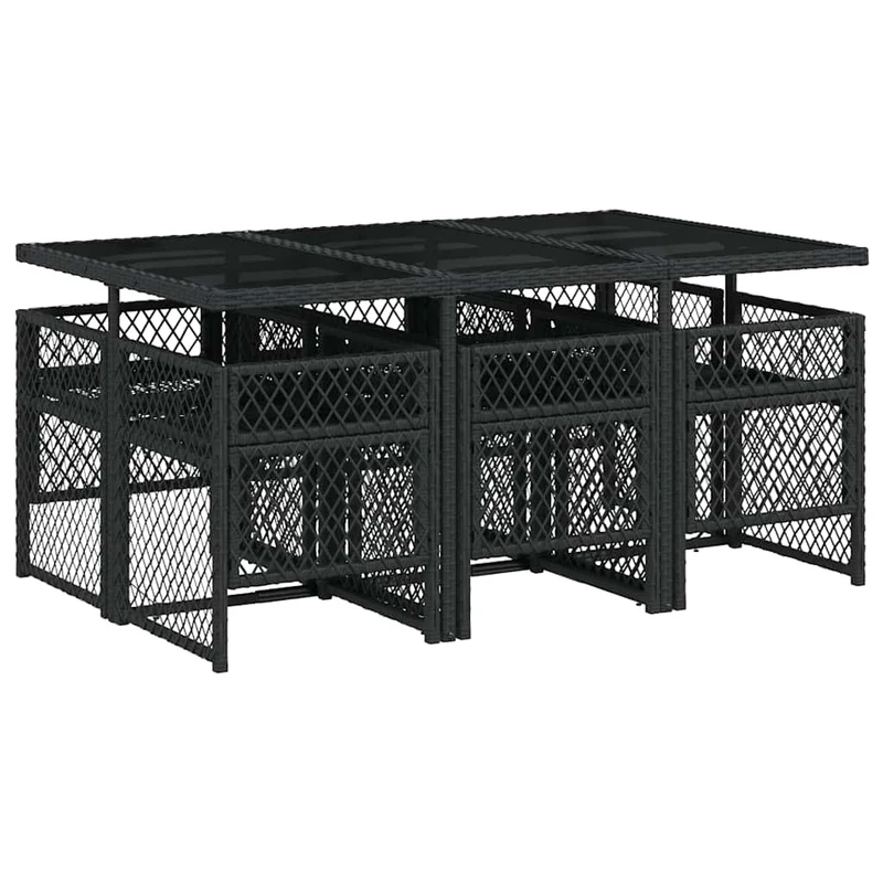 7 Piece Garden Dining Set with Cushions Black Poly Rattan
