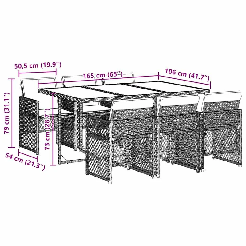 7 Piece Garden Dining Set with Cushions Black Poly Rattan