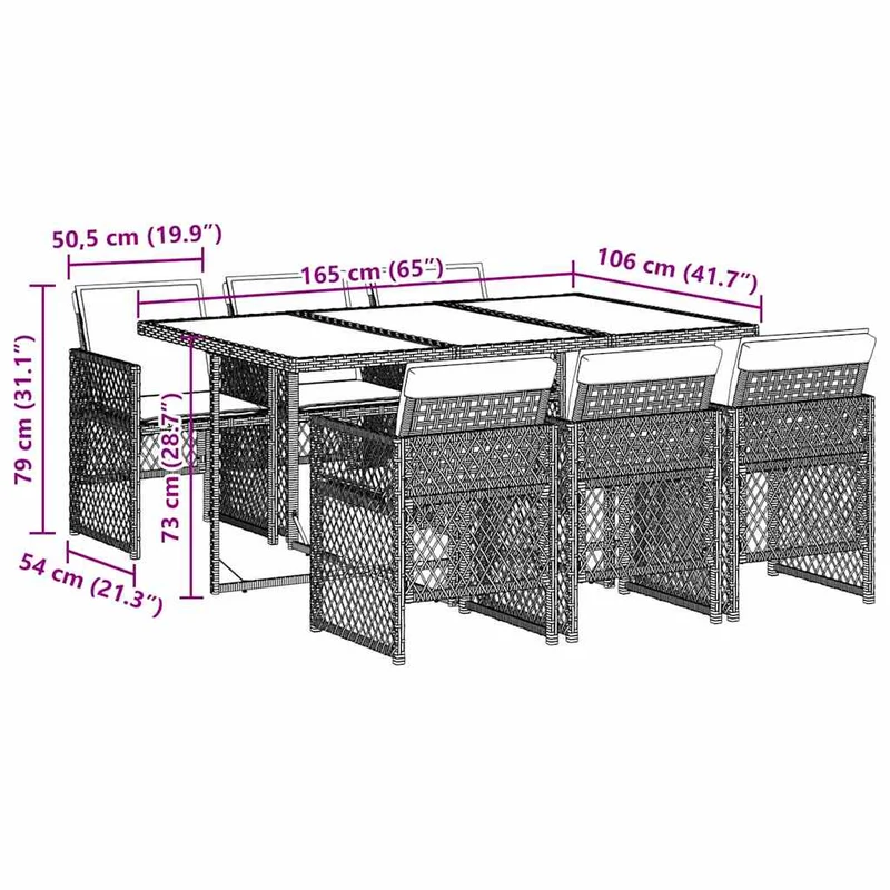 7 Piece Garden Dining Set with Cushions Grey Poly Rattan