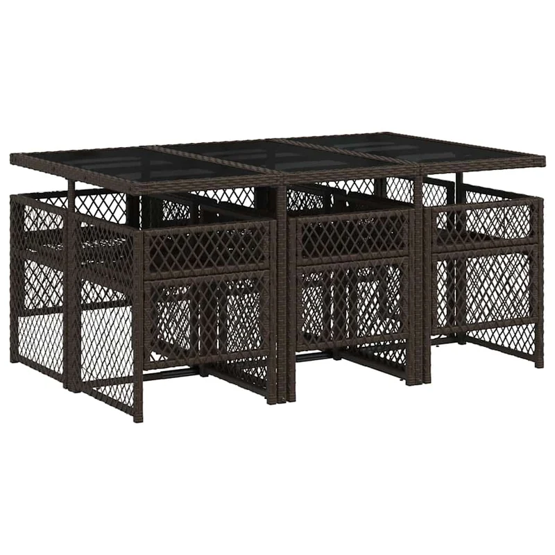 7 Piece Garden Dining Set with Cushions Brown Poly Rattan