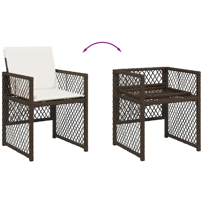 7 Piece Garden Dining Set with Cushions Brown Poly Rattan