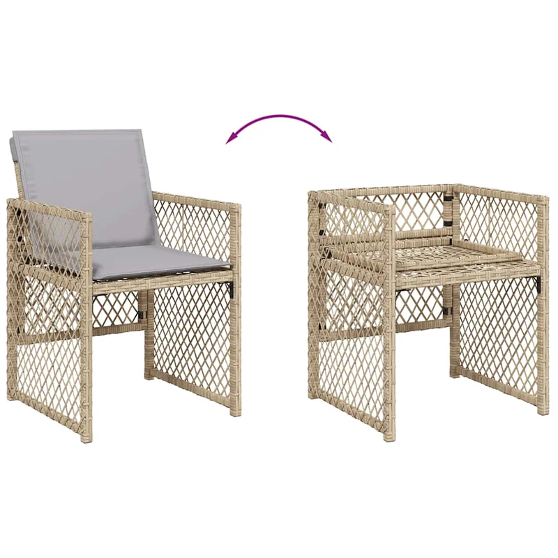 7 Piece Garden Dining Set with Cushions Beige Poly Rattan