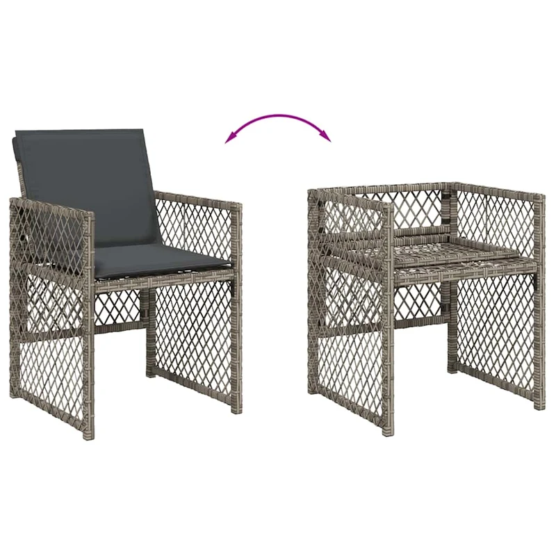 7 Piece Garden Dining Set with Cushions Grey Poly Rattan