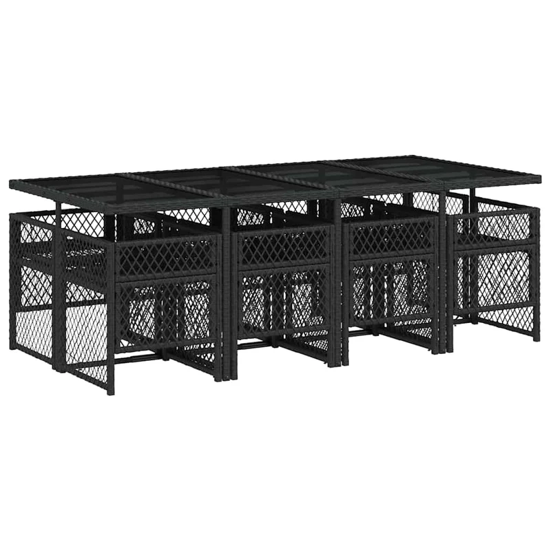 9 Piece Garden Dining Set with Cushions Black Poly Rattan