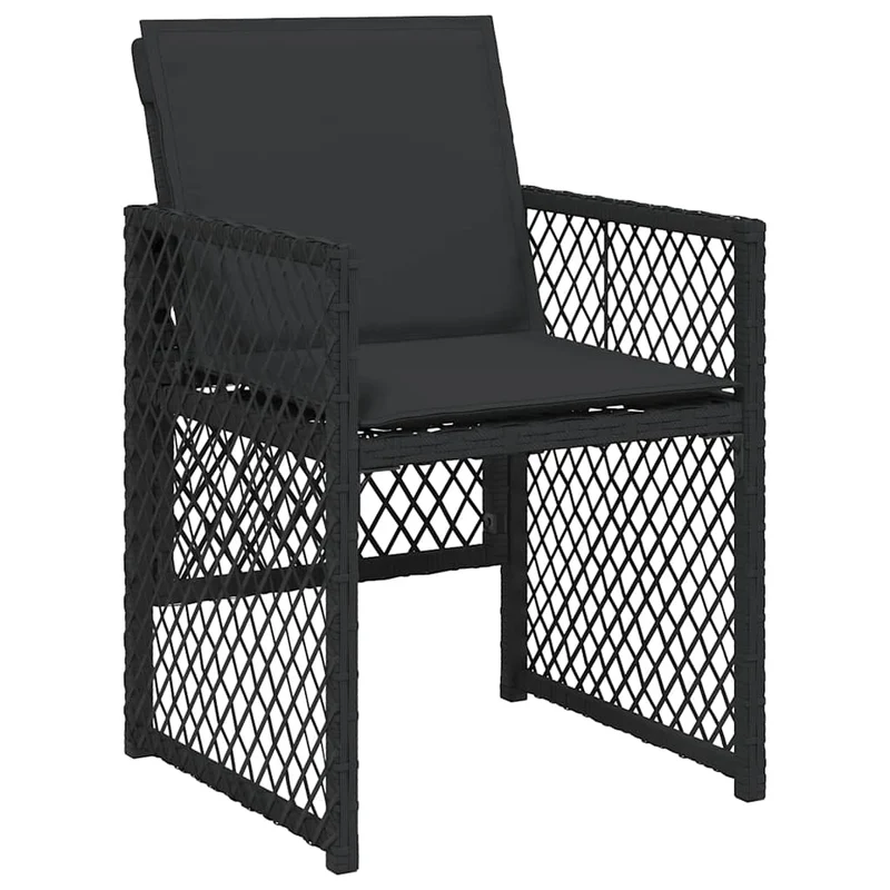 9 Piece Garden Dining Set with Cushions Black Poly Rattan