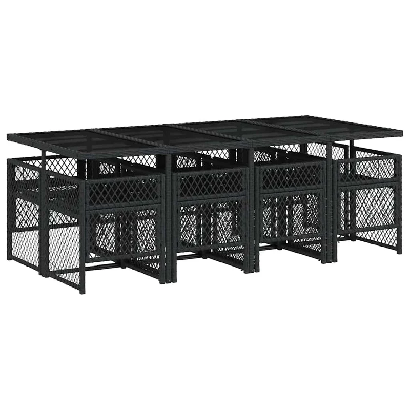 9 Piece Garden Dining Set with Cushions Black Poly Rattan