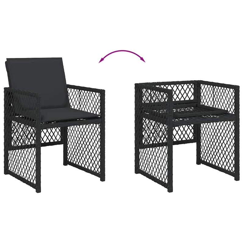 9 Piece Garden Dining Set with Cushions Black Poly Rattan