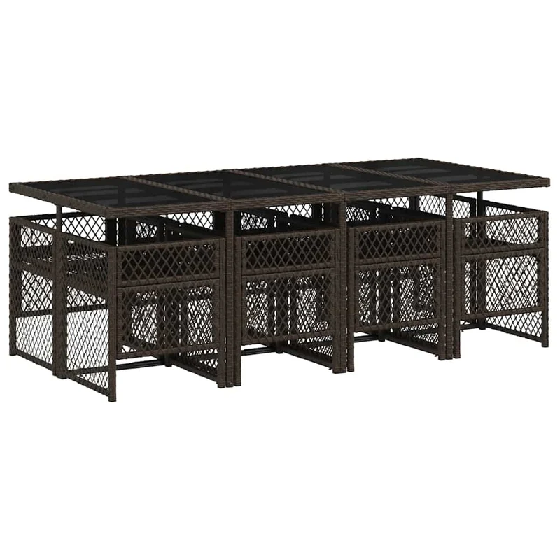 9 Piece Garden Dining Set with Cushions Brown Poly Rattan