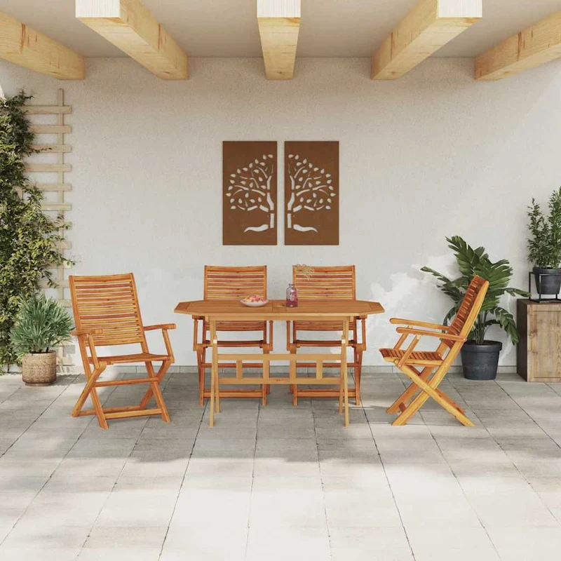 Garden Dining Set 5 pcs Brown Solid Acacia Wood