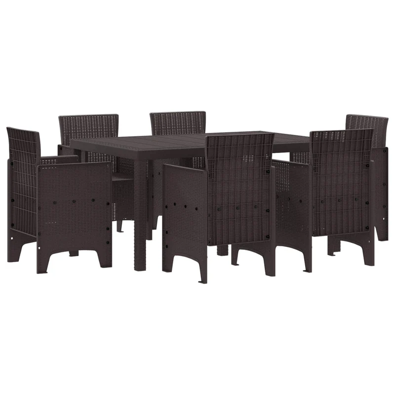 Garden Dining Set 7 pcs Brown Polt rattan