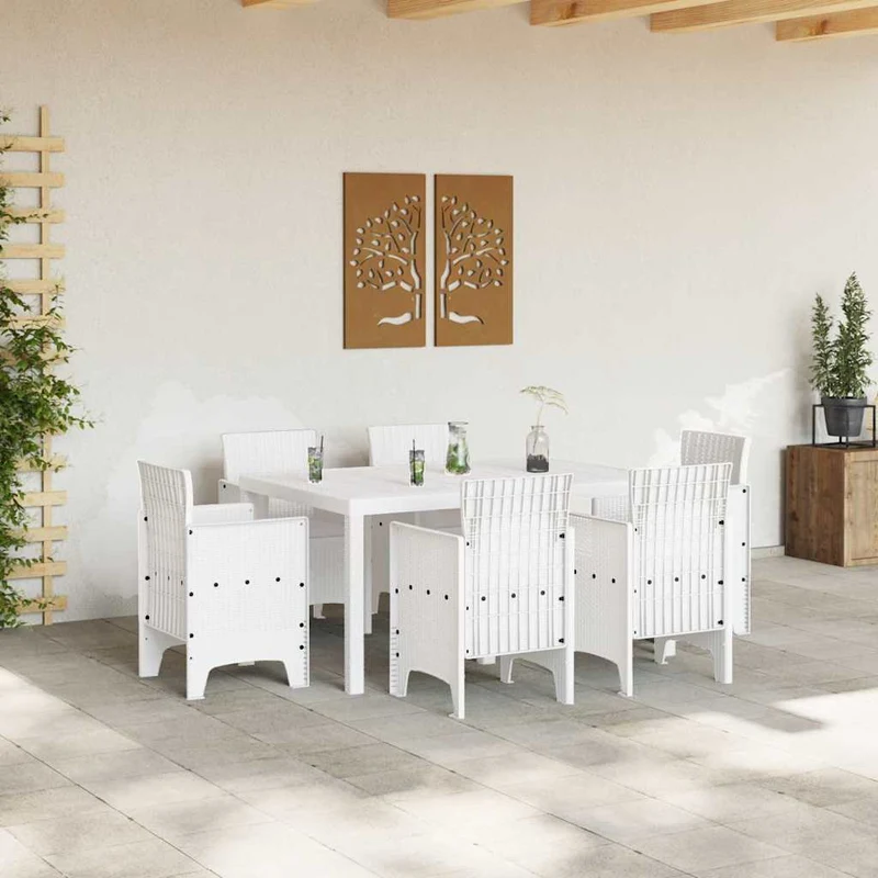 Garden Dining Set 7 pcs White Polt rattan