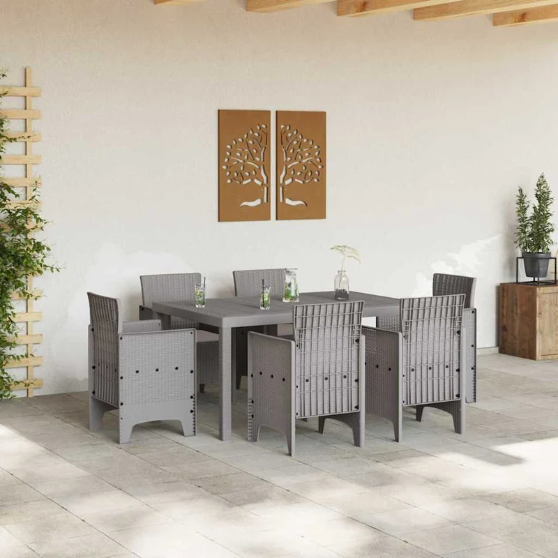 Garden Dining Set 7 pcs Light Grey Polt rattan