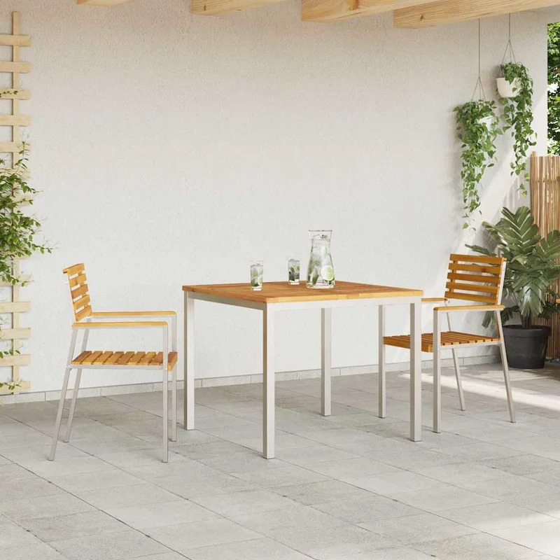 Garden Dining Set 3 pcs Solid Acacia Wood and Stainless Steel