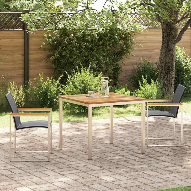 Garden Dining Set 3 pcs Solid Acacia Wood and Stainless Steel