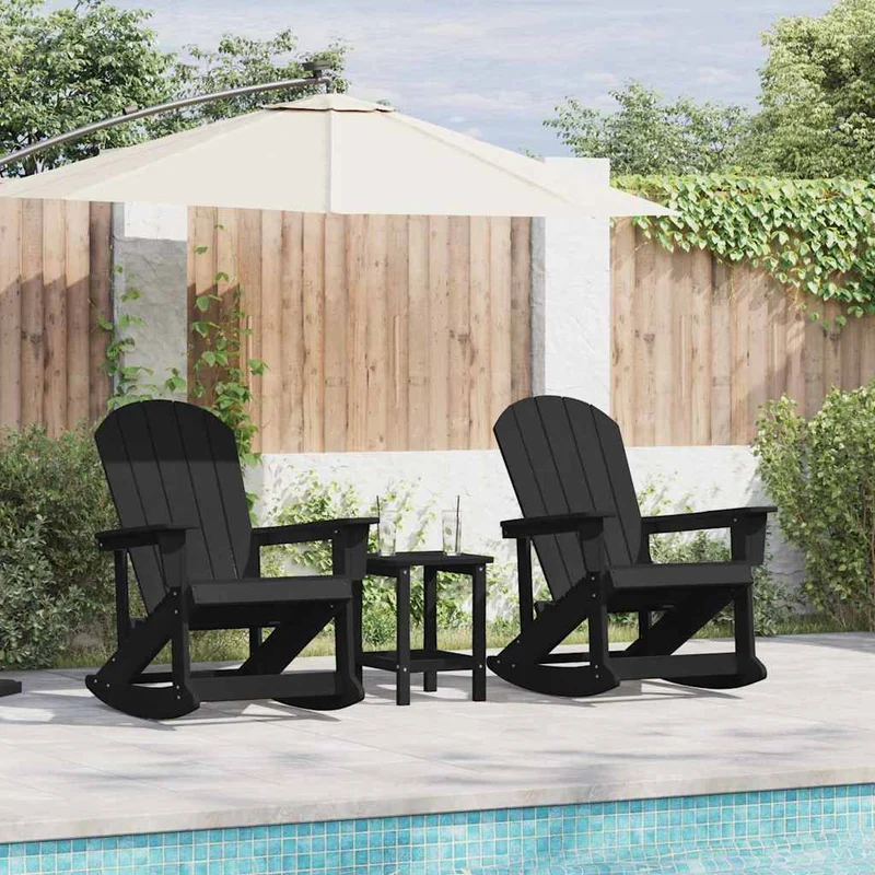 Adirondack Rocking Chairs 2 pcs 2-Seaters Black HDPE