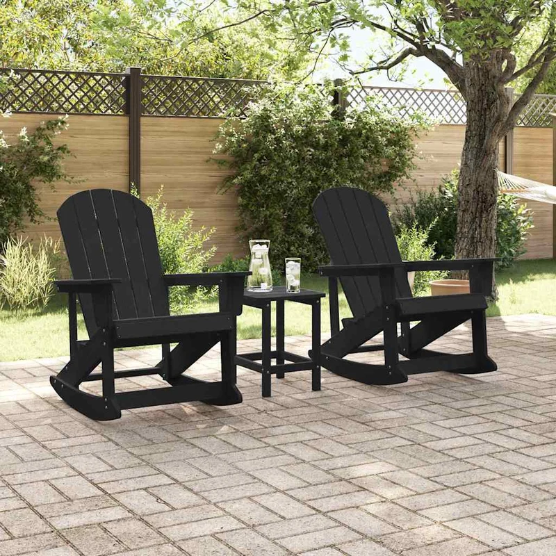 Adirondack Rocking Chairs 2 pcs 2-Seaters Black HDPE