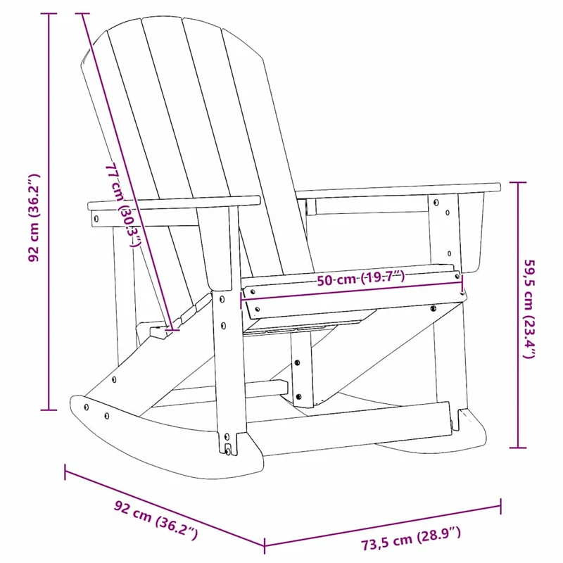 Adirondack Rocking Chairs 2 pcs 2-Seaters Black HDPE