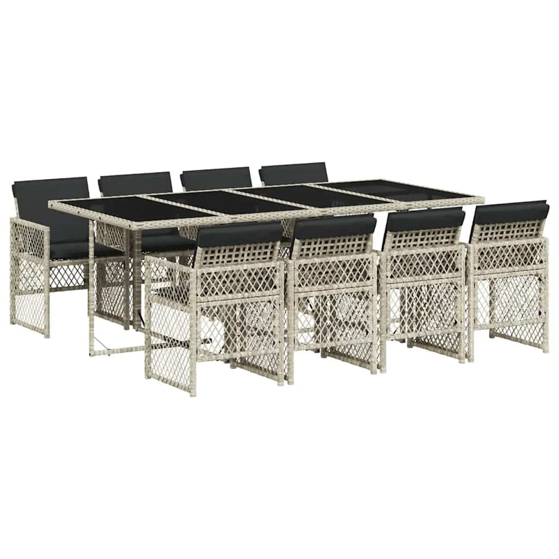 9 Piece Garden Dining Set with Cushions Light Grey Poly Rattan