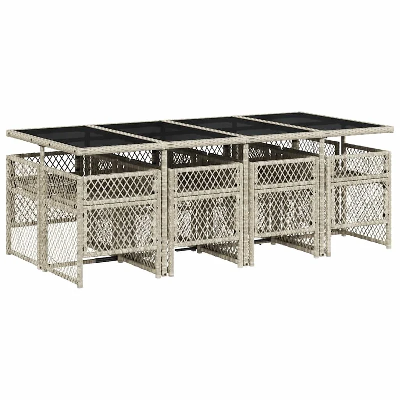 9 Piece Garden Dining Set with Cushions Light Grey Poly Rattan