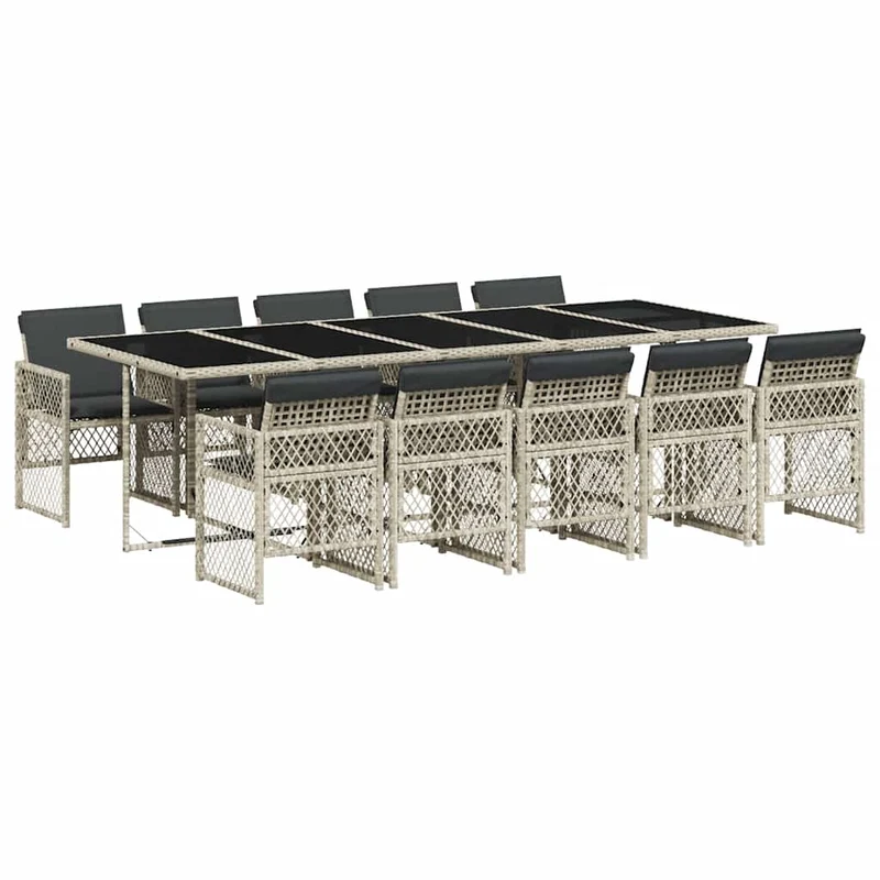 11 Piece Garden Dining Set with Cushions Light Grey Poly Rattan