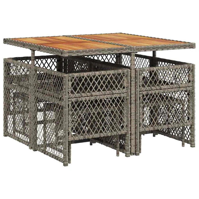 9 Piece Garden Dining Set with Cushions Grey Poly Rattan