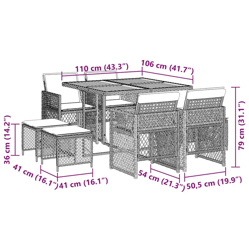9 Piece Garden Dining Set with Cushions Grey Poly Rattan