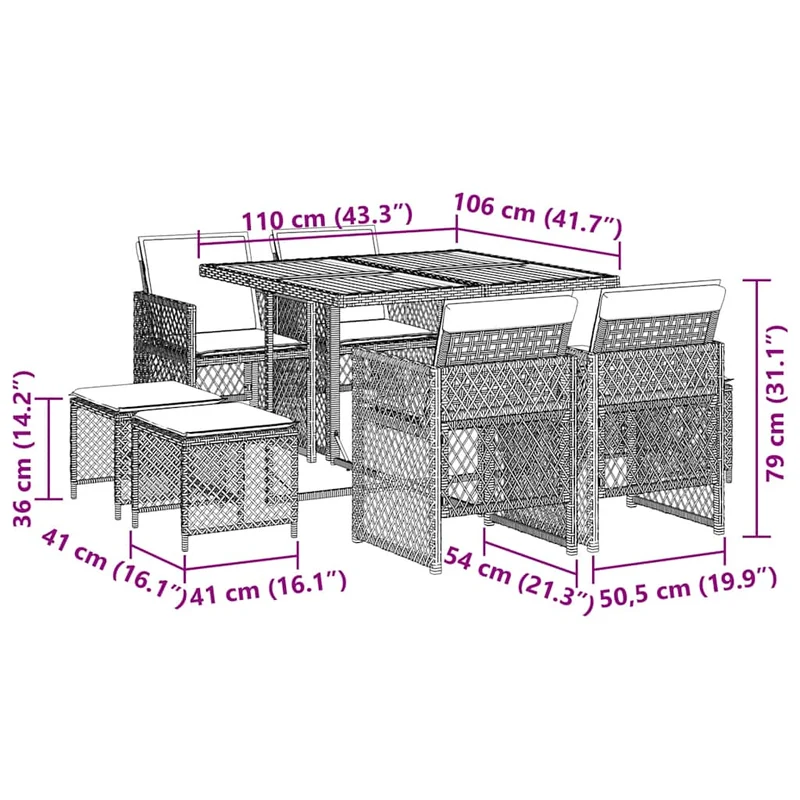 9 Piece Garden Dining Set with Cushions Black Poly Rattan