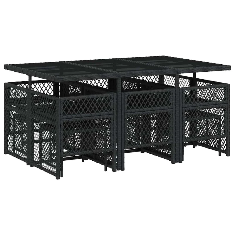 11 Piece Garden Dining Set with Cushions Black Poly Rattan