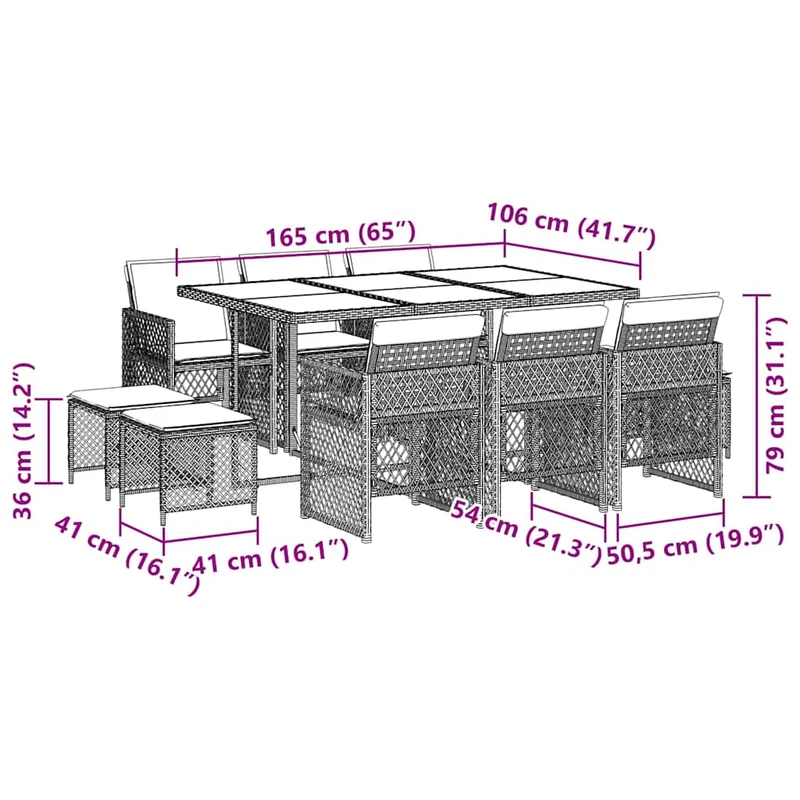 11 Piece Garden Dining Set with Cushions Black Poly Rattan