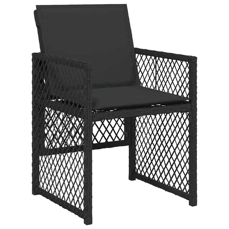 11 Piece Garden Dining Set with Cushions Black Poly Rattan