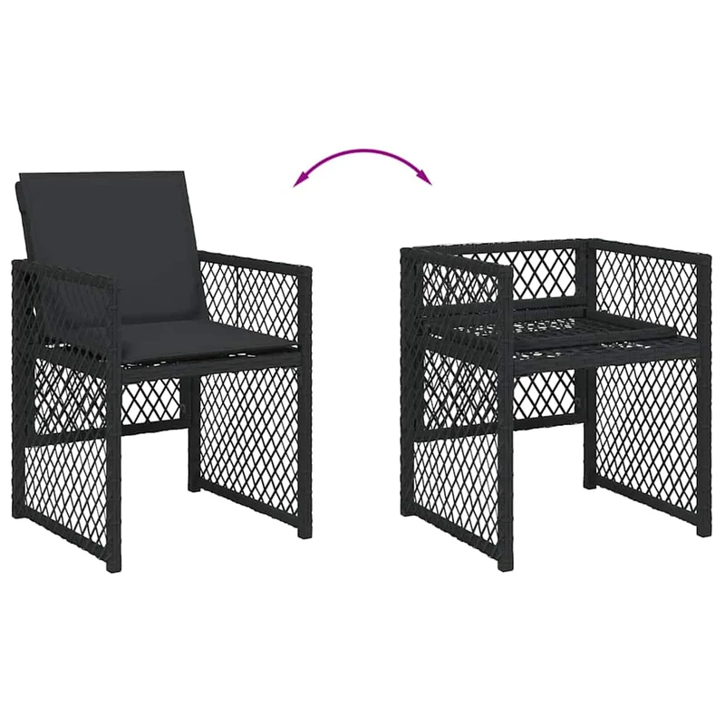 11 Piece Garden Dining Set with Cushions Black Poly Rattan