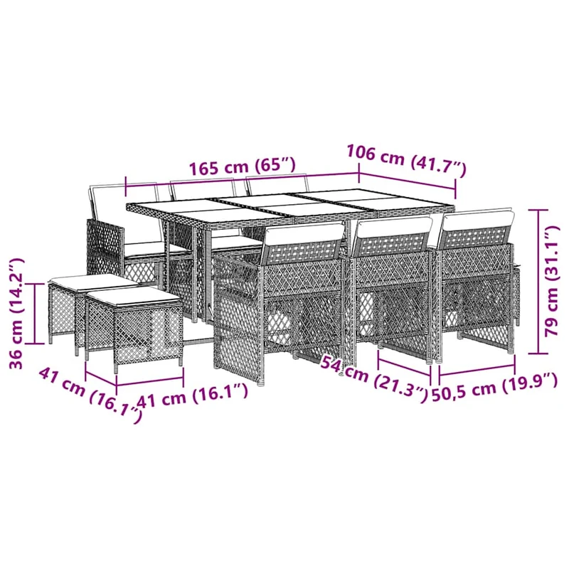 11 Piece Garden Dining Set with Cushions Black Poly Rattan