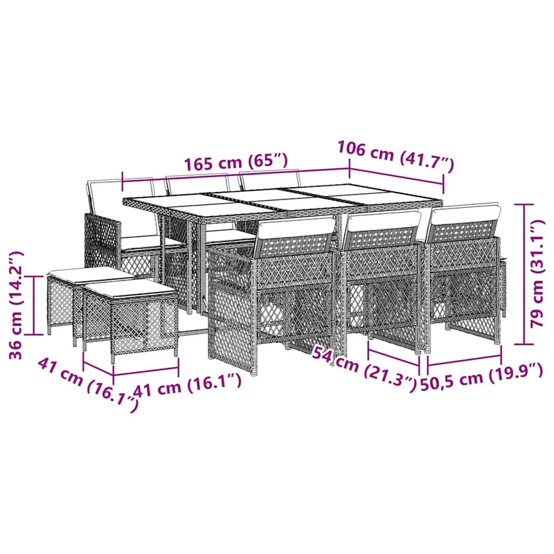 11 Piece Garden Dining Set with Cushions Brown Poly Rattan